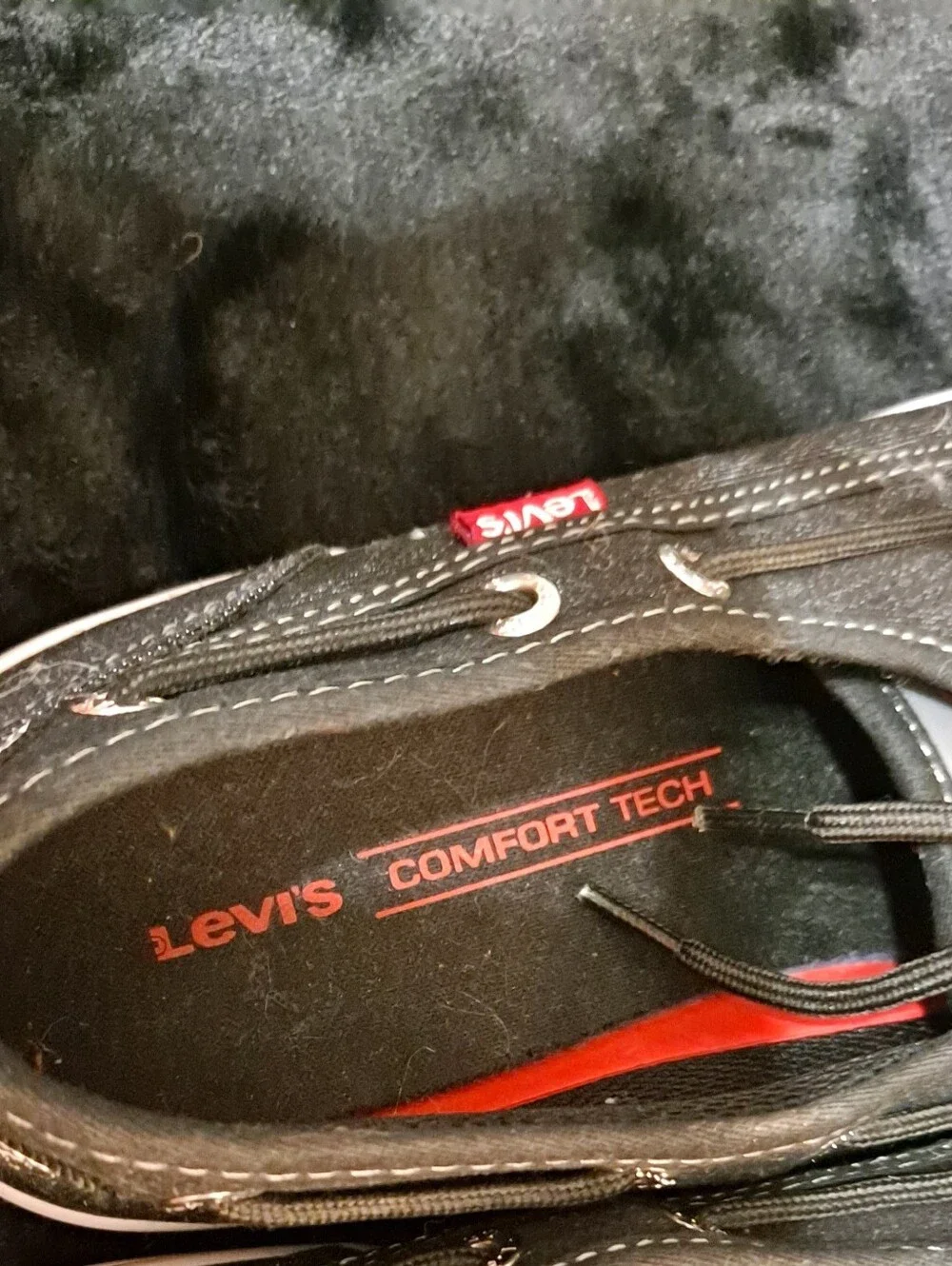 Levi's Mens Black Slip-On Comfort Tech Loafers with Red Accents Sz 8